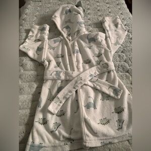 Carter's White Hooded Kids Robe with Gray Dino Print